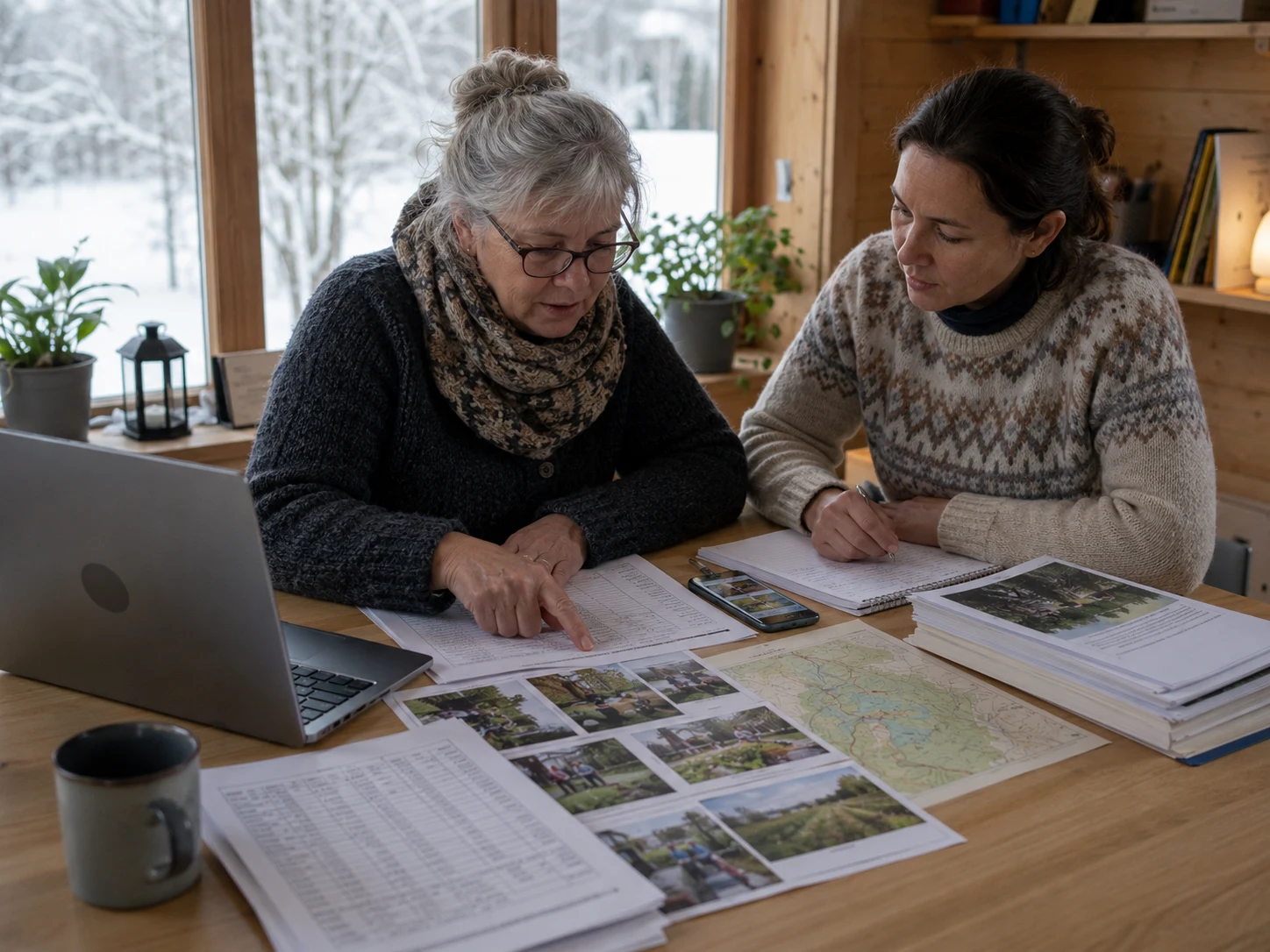 Two women organising community records at a Finnish centre