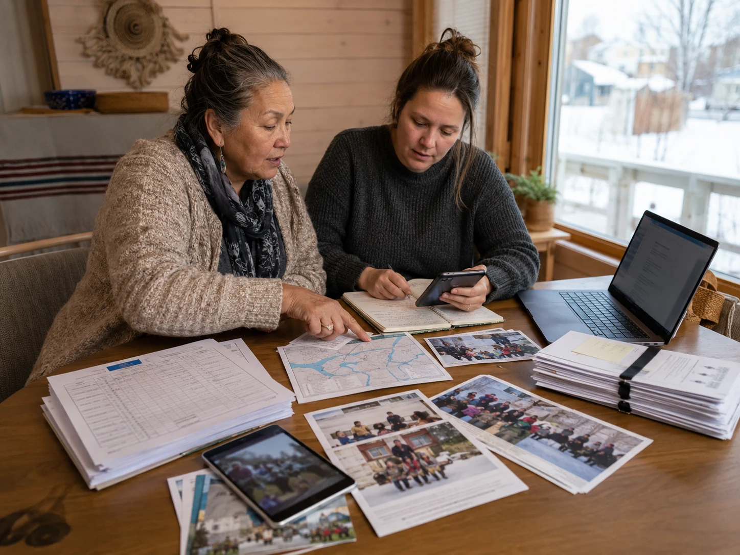 Maps, photographs, lists, notes and digital records being reviewed for a Finnish Evidence Pack
