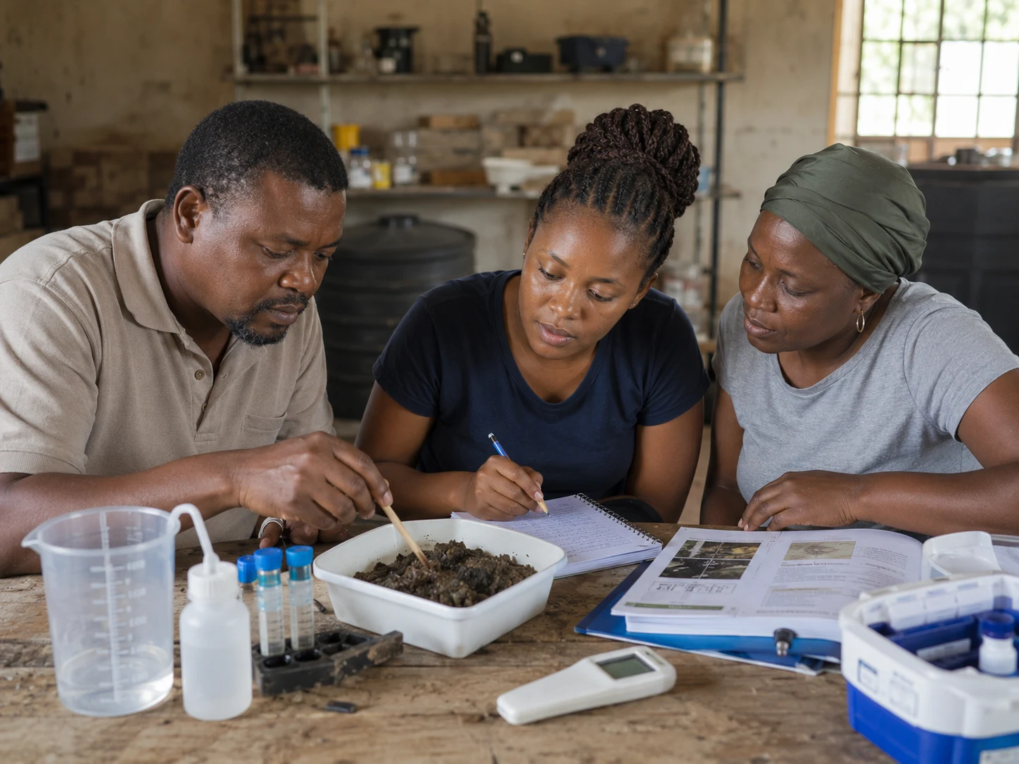 A researcher demonstrates a technical device to trainee educators
